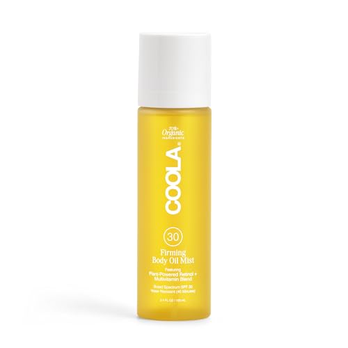 COOLA Firming Body Oil Mist SPF 30, Organic Lightweight Hydrating Sunscreen Mist with Bakuchiol, Vitamins C, D, E, Sea Buckthorn & Moringa Oils, Firms & Smooths Skin, 3.4 Oz