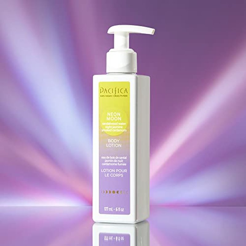 Pacifica Neon Moon Body Lotion ? Alluring Sandalwood, Jasmine & Cardamom Scent, Lightweight Hydrating Lotion with Shea Butter & Avocado Oil, Nourishing Non-Greasy Moisturizer, Vegan & Cruelty-Free