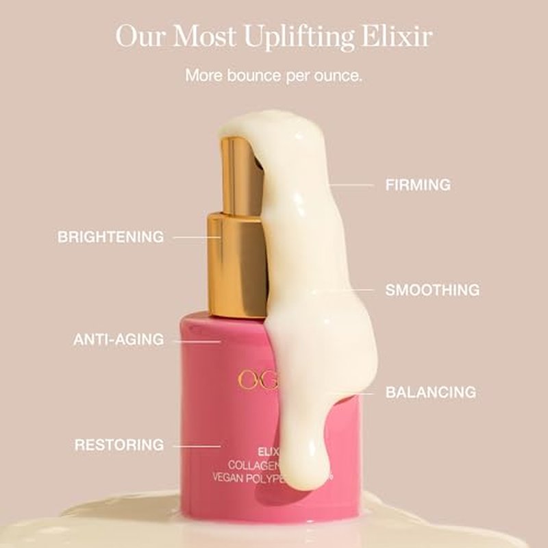 Ogee Vegan Collagen Boost Elixir - Peptides Serum for Face - Boosts Collagen Production By 150% - Certified Organic Firming & Smoothing Facial Serum, 15 ml