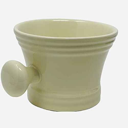 G.B.S Heavy Duty Ceramic Ivory Shaving Mug with Knob Handle and Natural Soap