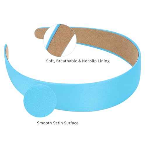 Wecoe 10 Pack Satin 1.3 Inch Wide Light Blue Headbands for Women & Girls - Non-Slip Fashion Hair Accessories for DIY Holiday Costume, Diademas Coreanas Para Mujer