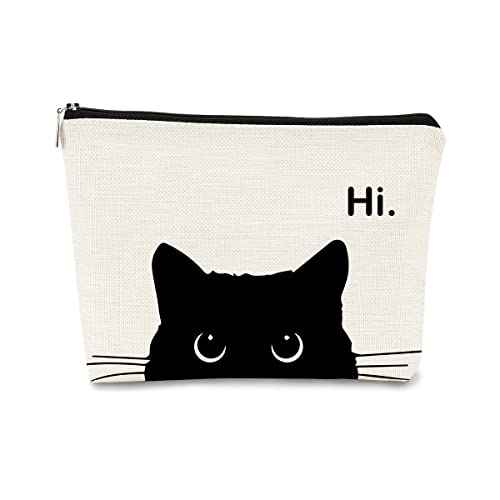 Cute Cat Makeup Bag, Kitty Cosmetic Zipper Travel Toiletry Bag, Black Cat Gifts for Women & Teen Girls