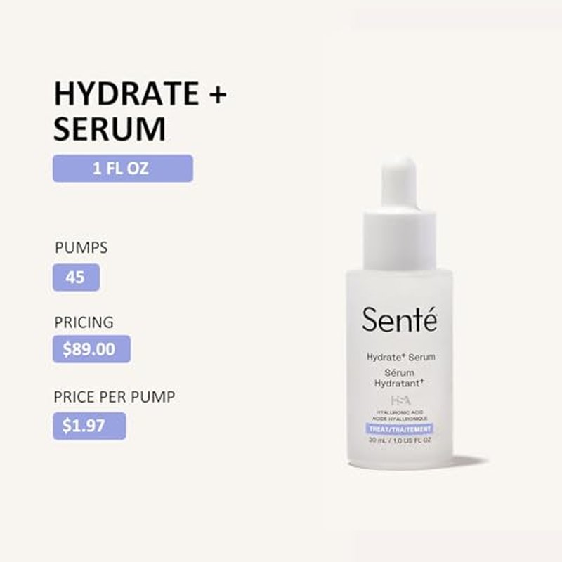 Sent? Hydrate+ Serum | Hyaluronic Acid with HSA for Glass Skin | Deep Hydration & Barrier Support | Fast-Absorbing | Calms & Soothes | Paraben, Cruelty, Fragrance Free | 1.0 oz