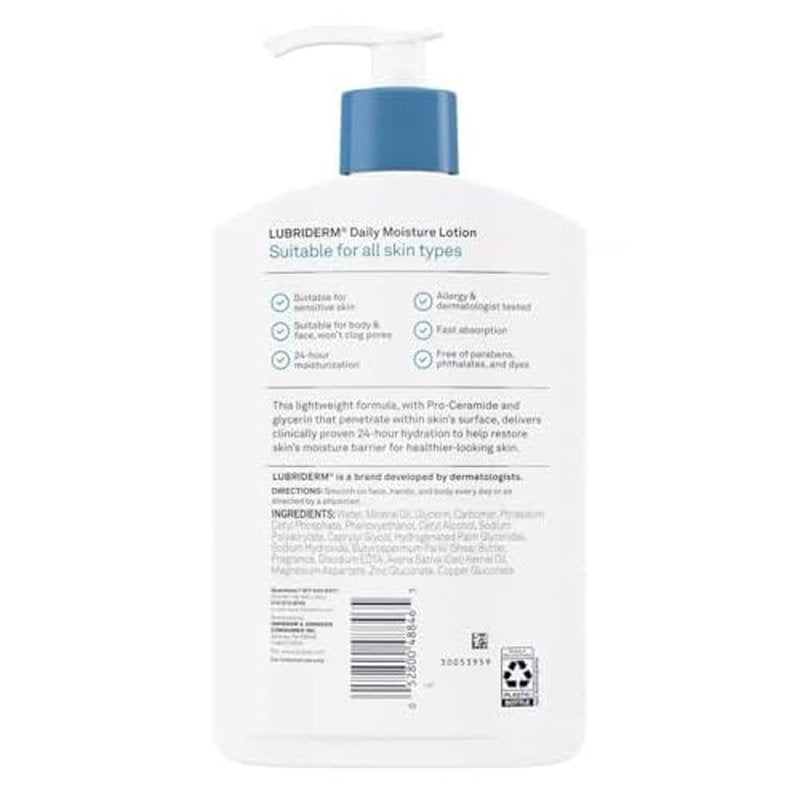 Lubriderm Daily Moisture Hydrating Body and Hand Lotion with Vitamin B5, Non-Greasy, 16 fl Oz, Package may vary