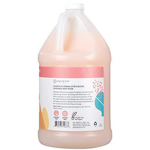 Ginger Lily Farms Botanicals Nourishing Body Wash, Champagne Mimosa, 100% Vegan & Cruelty-Free, Citrus Blend Scent, 1 Gallon Refill (Pack of 4)
