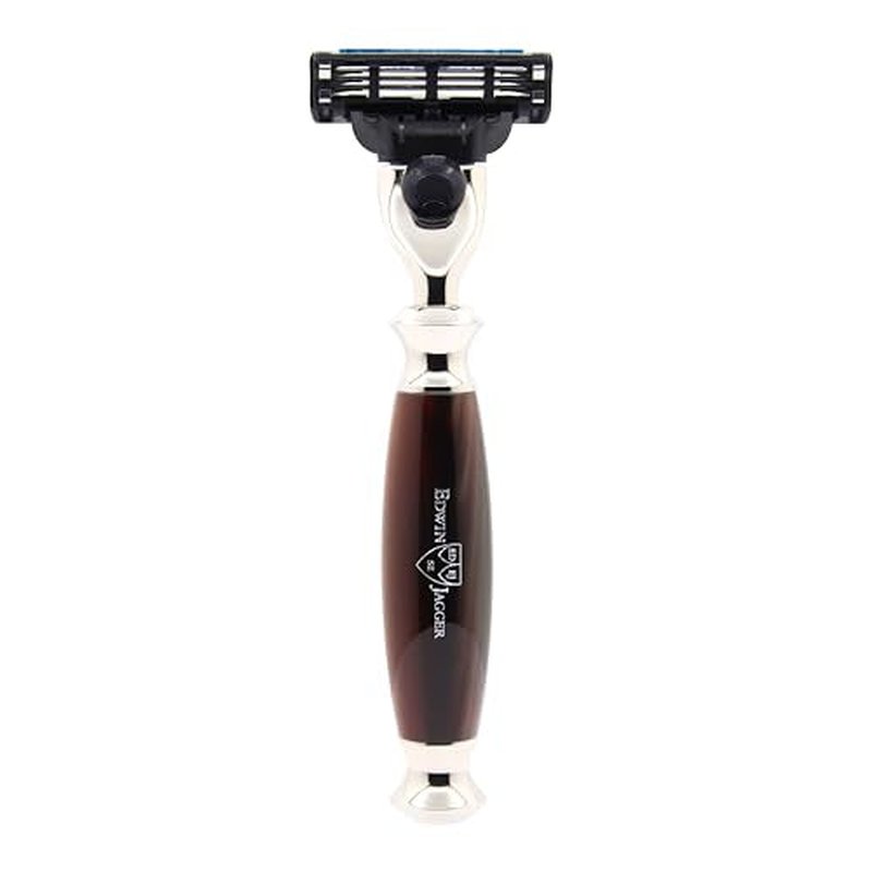 Edwin Jagger S81M582AMZ Imitation Light Horn & Nickel Classic Shaving Set with Pure Badger Shaving Brush and Mach 3 Razor for Shaving Cream or Soap for Men