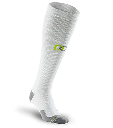 PRO Compression Running Marathon Socks - Calf-Length Travel and Sports Compression Socks for Foot and Ankle Support - White Unisex (Small/Medium)