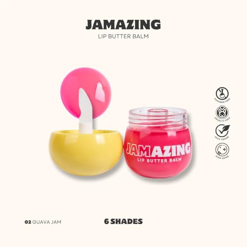 Jamazing Lip Butter Balm Guava Jam by Oz Lab High Shine Tinted Lip Balm Moisturizing Non Sticky Vegan Cruelty Free Hydrating Lip Gloss for Dry Lips Travel Friendly, 0.19 OZ/ 5.5G£¬Pack of 1