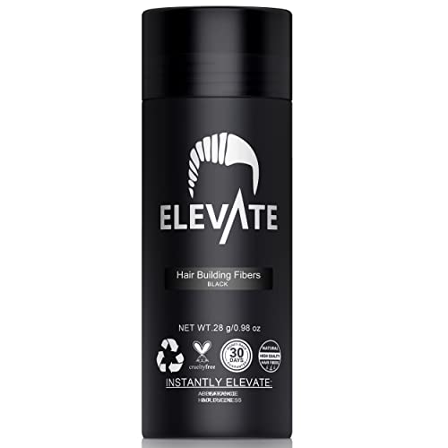 ELEVATE Hair Fibers to Instantly Thicken & Completely Conceal Thinning Balding Areas Loss in 30 Seconds for Men & Women (BLACK) 28g Size - 100% Natural & Undetectable Keratin Fibers