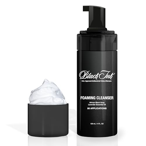 BLACK INK Tattoo Aftercare Tattoo Soap - Raw African Black Soap Foaming Tattoo Cleaner w/Organic Lavender Essential Oil - Tattoo Care Soap for Tattoos - Made in the USA