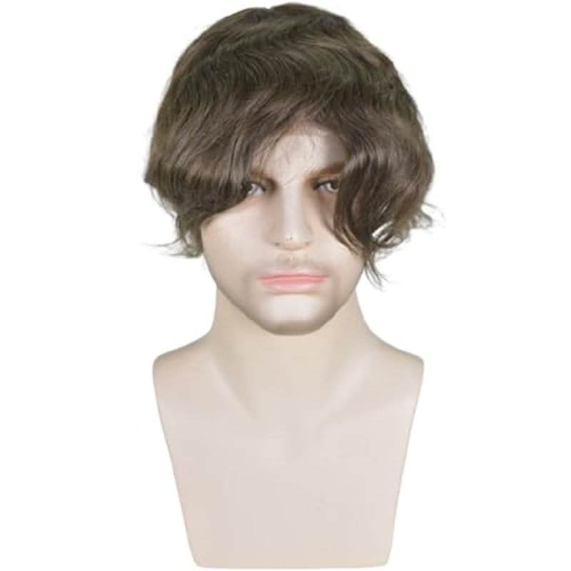 Men's Hairpiece European Human Hair Toupee 9x7inch Swiss Lace Skin PU Back Hair Replacement Wig 4# Medium Brown Color