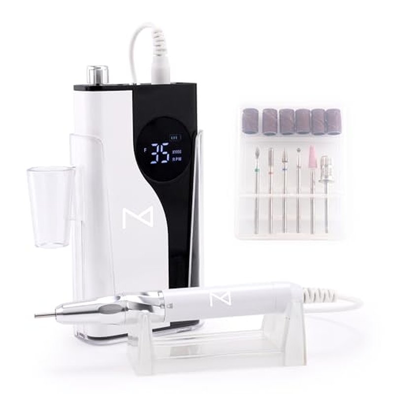 M ? Ying Yang Brushless Nail Drill 35K RPM | Pro Cordless Efile 85W | Rechargeable USB-C Fast Charging | Portable Aluminum Alloy Shell | Quiet Low Vibration Tool for Acrylic Gel Nails (White)