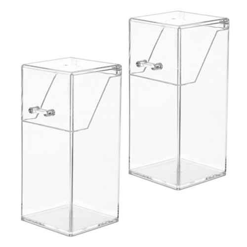 2Pcs Acrylic Makeup Brush Holder with Lid, Clear Makeup Holder, Cosmetic Organizer Cosmetic Storage Display Box for Dressing Tables and Vanity, 3.34 x 3.34 x 8.25inch
