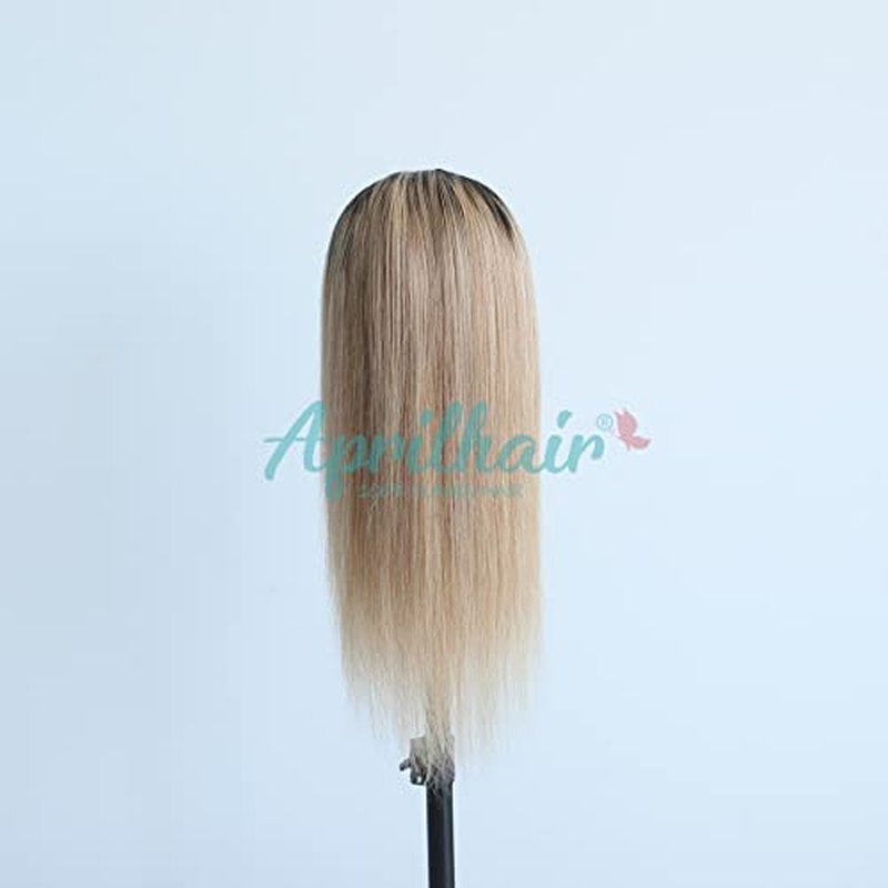 Pre-plucked Ombre #1B/27 Dark Root Honey Blonde Ear To Ear Lace Front Wigs Straight Glueless 150% Density Brazilian Virgin Human Hair With Baby Hair Full (16" inch, Lace Front Wig Straight)