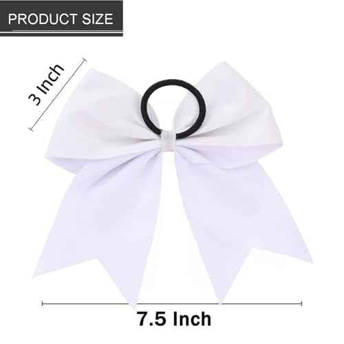 16 PCS Large Glitter White Cheer Hair Bows, Shiny Cheerleading Bows Ponytail Holder for Cheerleader Girls Softball Sports and Christmas Tree Decor (Glitter White)