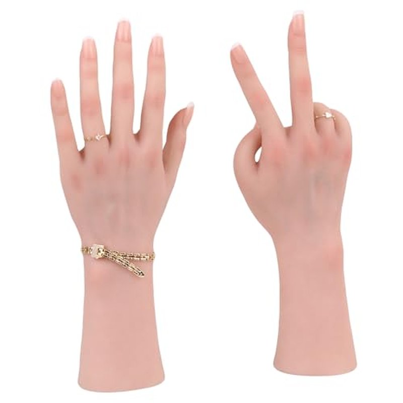 Realistic Life Size Silicone Female Hand Mannequin for Jewelry Display Nail Art Practice Photography Flexible Fingers Durable Lifelike Fake Hand Model (Pair Hand Without Skeleton, Brown)