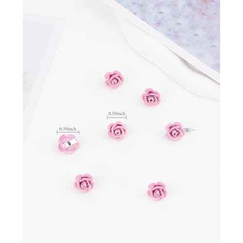 Wecoe Small Pink Rose Flower Hair Accessories - 30 Pcs Tiny Mini Cute Decorative Clips for Women - Ideal for Weddings, Christmas Gifts