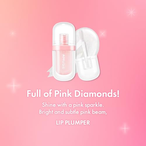Amuse SEOUL Lip Fuller | Pink Diamond Lip Plumper, Gold Glitter, Lip Gloss, Glossy Melting Lip, Moisturizing, Shine, Korean Make-up, Glass Texture, Vegan