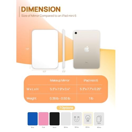 OMIRO Desk Makeup Mirror, 8 x 5 inches Table Mirror with Foldable Stand and Hanging Hole for Shaving and Travelling, White