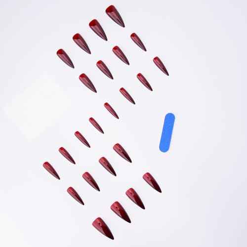 Long Almond Nails Halloween Press on Nails Extra Long Fake Nails Dark Red Press ons Glossy False Nails Cover Stick on Nails for Women Halloween Nail 24Pcs