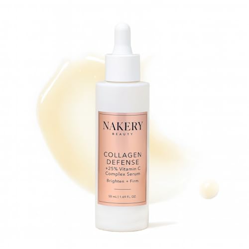 Nakery Collagen Defense Face Serum, 25% Vitamin C Complex with Niacinamide and Peptides, Anti Aging Collagen Booster for Wrinkles and Dark Spots, Brightening Skin Treatment, Made in USA