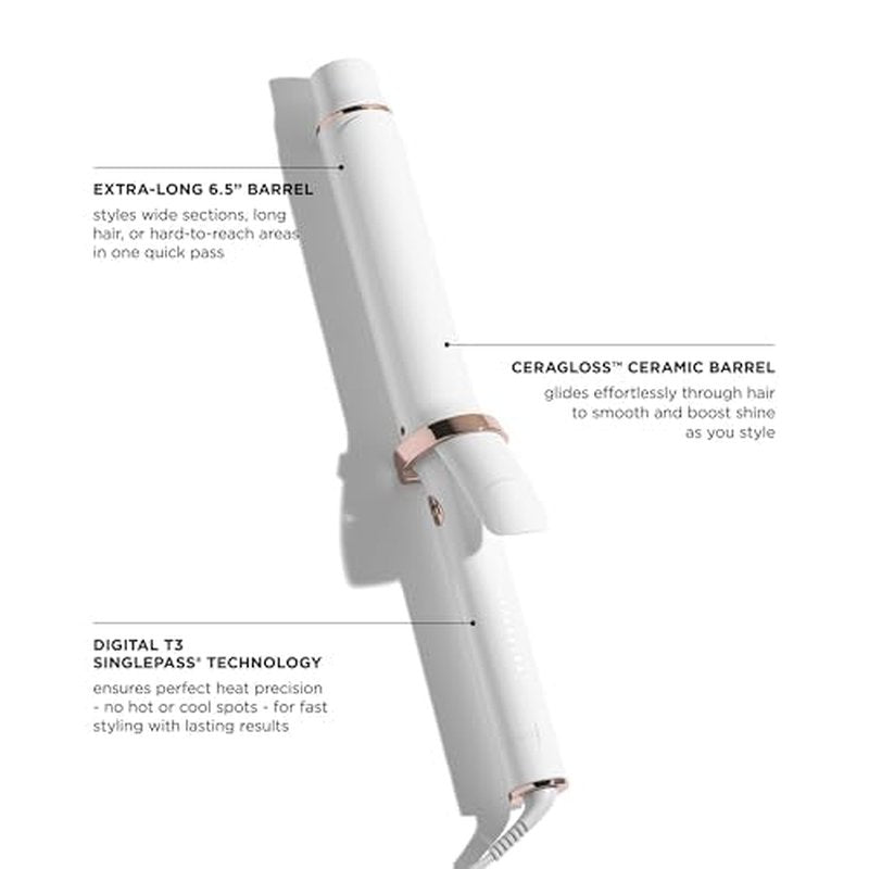 T3 SinglePass Curl X Extra-Long Barrel 1", 1.25", 1.5" Curling Iron with 9 Heat Settings and Ceramic Barrel for Fast Styling and Lasting Results on All Hair Types