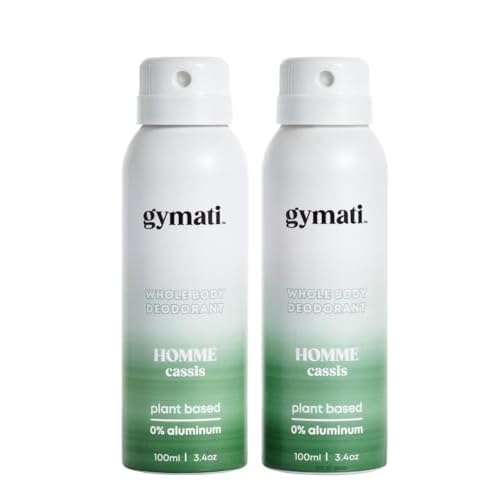 Gymati - Fitness Deodorant Spray for Men - Aluminum-Free - All Day Ultimate Odor Protection - Built For Sweat - Air-Powered - Vegan & Plant-Based - Made in USA - Homme - 3.4oz Travel Size - 2 Pack