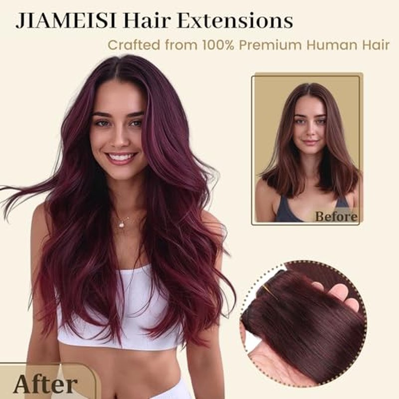 Jiameisi Clip in Hair Extensions Real Human Hair, 22inch Remy Human Hair Extensions Double Weft 120g 8pcs, Wine Red Straight Clip ins for Women, Ideal for Daily, Party, Wedding Looks #99j Burgundy