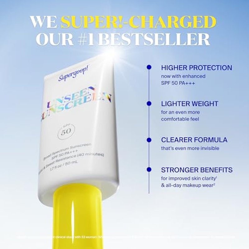 Supergoop! Unseen Sunscreen SPF 50 Invisible Sun Protection for Face (1.7 fl oz) + PLAY Antioxidant Body Mist SPF 50 (Pack of 2, 6 fl oz Each) - Broad Spectrum Body & Face Sunscreen