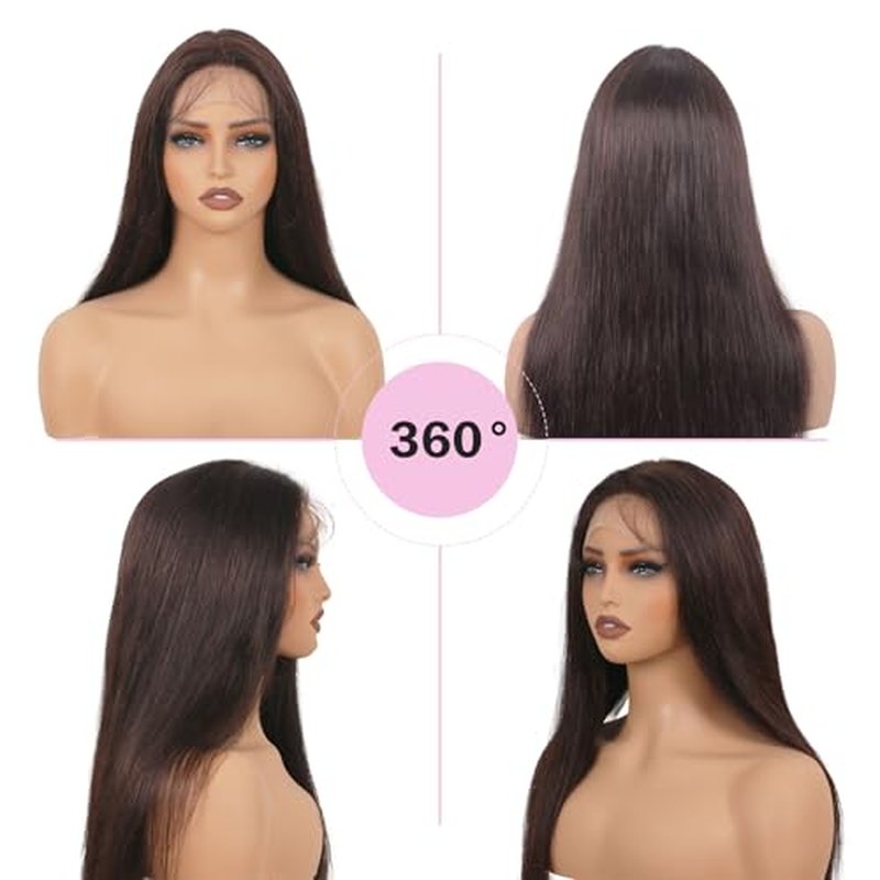 13X4 Straight Lace Front Wig Human Hair 22 Inch - 180% Density Pre Plucked with Baby Hair, Natural Dark Brown Glueless Layered Wig for Black Women