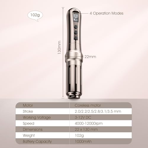 BIOMASER U1 Tattoo Gun,Wireless PMU Tattoo Machine Eyebrows & Lips, Professional Permanent Makeup Machine Rotary Tattoo Pen, Scalp Micropigmentation(Coffee)