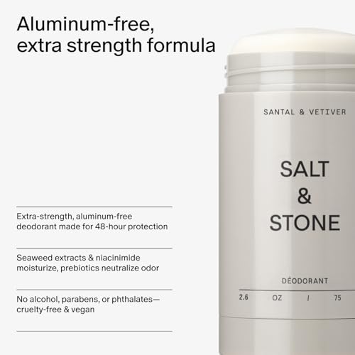 SALT & STONE Aluminum Free Deodorant | Extra Strength 48 Hour Protection for Women & Men | Made with Seaweed Extracts, Shea Butter & Prebiotics (Santal & Vetiver)