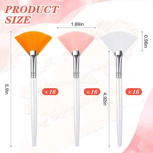 48 Pcs Fan Brushes Facial Applicator Brush Multi Use Makeup Face Mask Brush Soft Peel Brush Applicator for Women Girls Esthetician Spa Acid Mud Cream Masques Cleansing Tools, Pink, White, Orange
