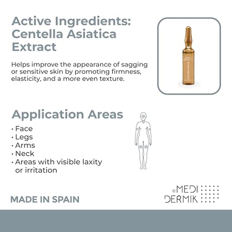 MEDIDERMIK ASIAN CENTELLA. Helps to nourish and improve the skin appearance. Aestheticians' favorite liquid ampoules. 20 Ampoules x 5 ml (100 ml/ 3.38 fl oz)