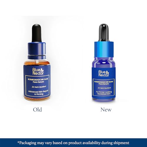 Blue Nectar 24K Gold Serum with Pure Kumkumadi Oil for Face | Ayurvedic Collagen Face Serum for Skin Tightening & Natural Radiance (24 Herbs, 0.33Fl Oz)