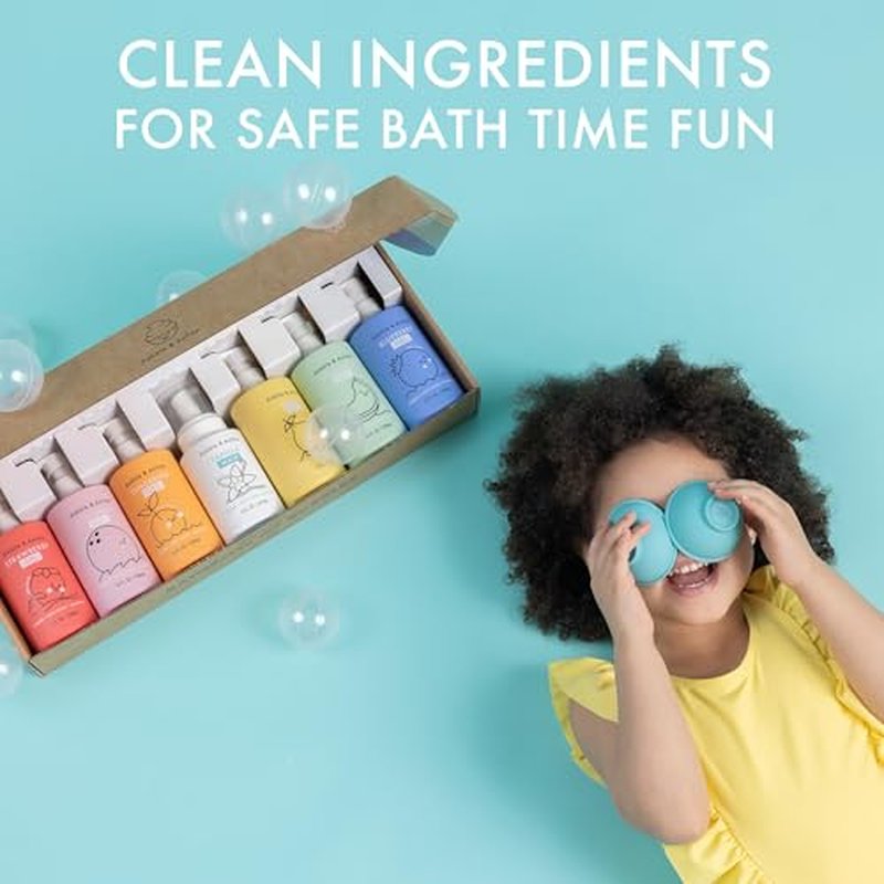 Dabble & Dollop Rainbow of Bubbles ? Natural 4-in-1 Bath Set for Kids, Includes Bubble Bath, Body Wash, Shampoo, No Parabens/Sulfates, Vegan, Gluten-Free, Tear-Free (7-Pack)