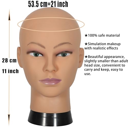 Bald Mannequin Head Stand Professional Cosmetology Wig Training Head for Wig Making and Display Hat Glasses Scarf Jewelry Model Head with Free Clamp