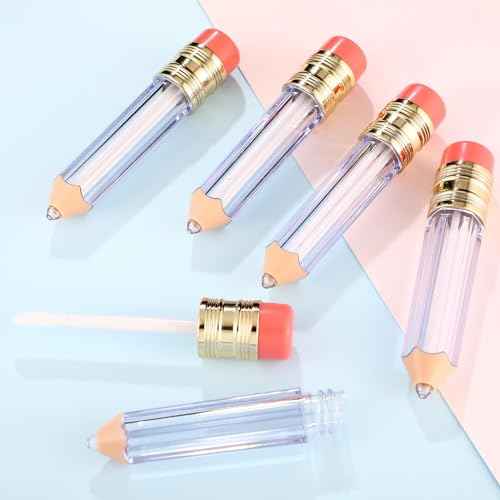 Blulu 48 Pcs 5 ml Empty Pencil Lip Gloss Tubes Bulk, Pencil Shaped Lip Gloss Containers Clear Mini Refillable Lips Balm Tubes DIY Cute Teacher Appreciation Gift for Women Girls Teacher Christmas Gift