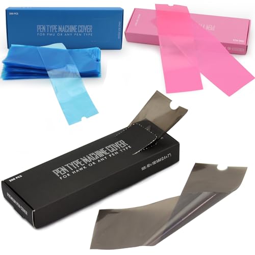 Tattoo Machine Covers 3-Box Set,Denergy Multi-Pack 600pcs Tattoo Pen Covers Disposable Pen Type Machine Sleeves for Cartridge Tattoo/PMU Machine (Blue-Large 600 Count (Pack of 3))
