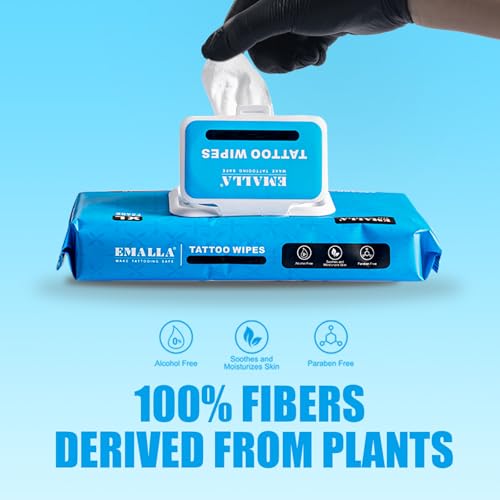 Emalla Tattoo Wipes, Large 100pcs All in One Premium Tattoo Care Wipes to Clean Skin and Tattoo Aftercare Tattoo Supplies (5 Pack)
