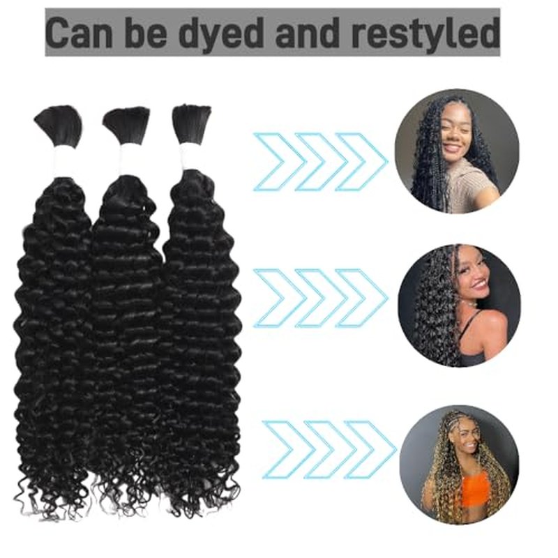 Human Braiding Hair for Boho Braids 3 Bundles 150g 24Inch Water Wave Human Hair Braiding Hair 12A Brazilian Virgin No Weft Hair Extensions for Bohemian Knotless Braids Bulk Human Hair for Braiding