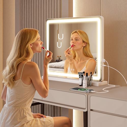 Sweetcrispy 20"x22" LED Vanity Mirror with Lights, Smart Makeup Mirror with Touch Control, 3-Color Lighting