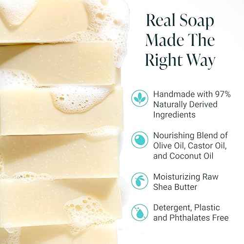 The Bubble Factory Handmade Natural Bath & Body Soap Bar, Vegan, All-Natural, Palm Oil Free, Made in USA with Shea Butter + Essential Oils, Unscented, 3 Bars