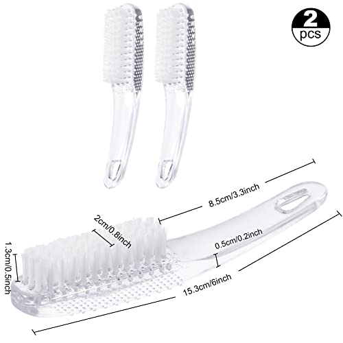 2 Pcs Handle Grip Nail Brushes for Cleaning, Long Handle Fingernail Cleaner, Hand Nail Toes Cleaning and Scrubbing Brushes, Pedicure Nail Scrubber Non-Slip for Men and Women, Clear