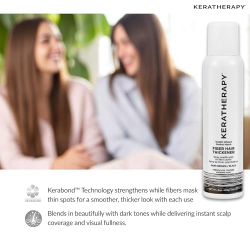 Keratherapy Keratin Infused Perfect Match Fiber Hair Thickener Spray, Dark Brown to Black, 4 fl. oz., 140 ml - Volumizing, Thickening, & Concealing Hairspray for Scalp Coverage, Roots & Thinning Areas