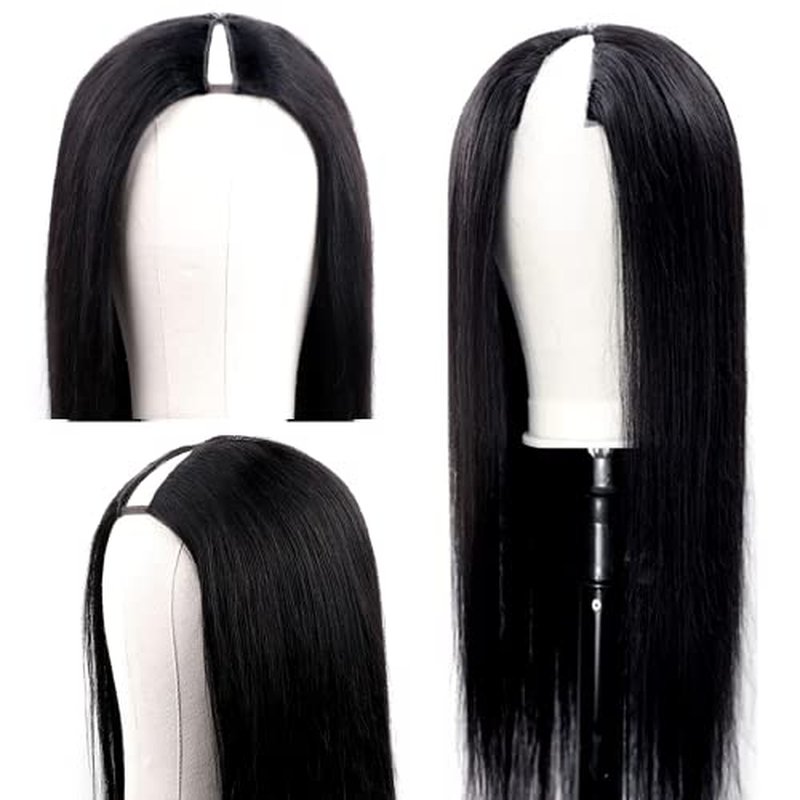 V Part Wigs Straight Brazilian Virgin Human Hair Wigs for Black Women Upgrade U Part Wig Glueless Full Head Clip In Half Wig V Shape Wig No Leave Out 180% Density Natural Color 20"