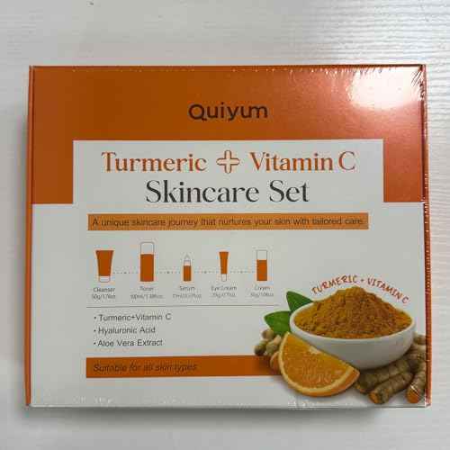 Turmeric Vitamin C Skin Care Set,5 Piece Gentle Skin - Turmeric Cleanser,Toner,Serum,Eye Cream,Moisturizer,to Cleanses, Soothing, Hydrating Skin, Skin Care Set for All Skin Type
