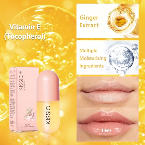 KISSIO Lip Plumper,Natural Lip Plumper for Day Use,Plumping Gloss Make Lips Fuller and Moisturizing 5.5ml,Lips Mask,Hydrating & Reduce Fine Lines,Beautiful Fuller
