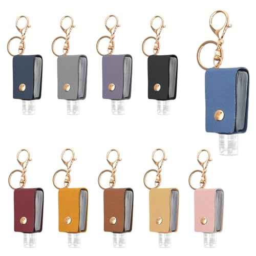 10PCS Hand Sanitizer Holders, 30ML Leather Keychain Holder Bottles Cases, Travel Size Empty Squeeze Bottle for Toiletry Shampoo Lotion Soap