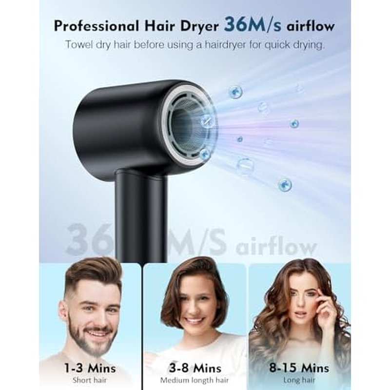 Hair Dryer, 160000 RPM High Speed 200 Million Ionic Blow Dryer, Professional Hair Blow Dryer with Diffuser and Nozzle for Home, Travel & Salon Use, 120V